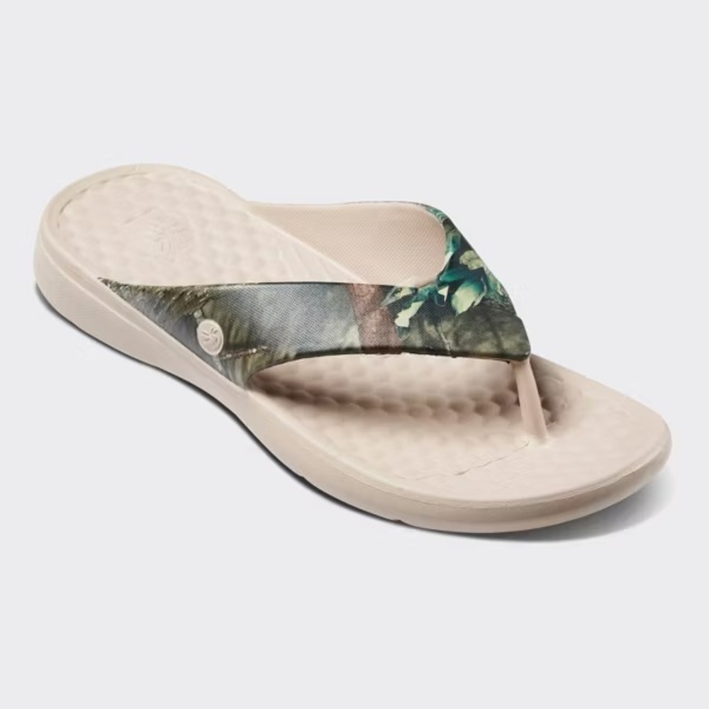 Joybees Mens Casual Flip Flop Sandals Mossy Oak Camo Tan Green Size 10 NEW